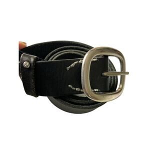 Mens Black Leather Belt Silver Buckle 8 Holes B56